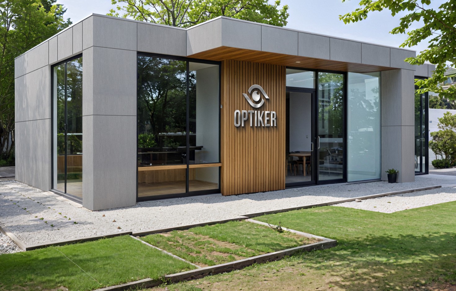 Modularer Optikerpavillon 72 m²